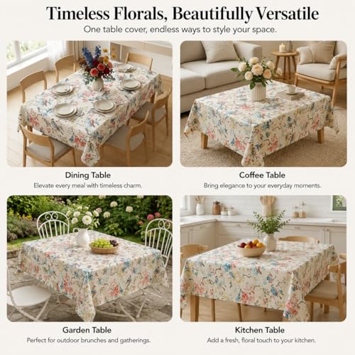Image of BSB HOME 300 TC Table Cover for 6 Seater Dining Table, Premium Soft Washable Wrinkle & Fade Resistant Table Cloth for Home Kitchen Dining Room Decor, 90 x 60 Inches (228 x 152 cm) - Alabaster Cream