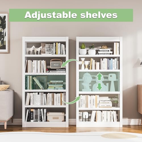 61'' Tall Metal Bookcase,Modern 5 Tier Bookshelf,White Open Adjustable Bookcases,Large Heavy Duty Display Bookshelves for Library,Office,Bedroom,Living Room - Image 4