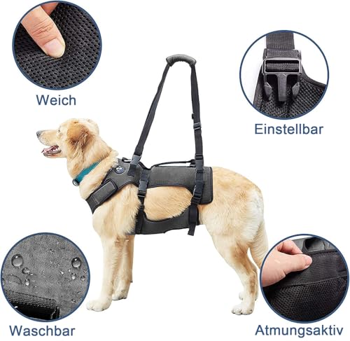 COODEO Hundegeschirr, Ganzkörperstütze und Erholungsweste, verstellbar und atmungsaktiv, für ältere, behinderte, gelenkverletzte, arthritische und gelähmte Hunde. (Schwarz, S)