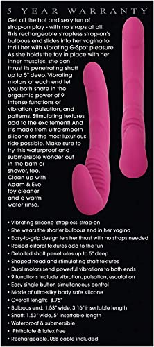 Adam & Eve EveS Vibrating Strapless Strap On Dildo, Pink | Rechargeable & Waterproof Silicone Vibrator With Multiple Vibration Modes And Speeds | Shaft: 5 Insertable | Bulbous End: 3.16 Insertable #TOP6