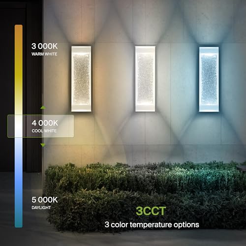 Image of ASD LED 18 inch Bubble Glass Wall Light Fixture, Outdoor & Indoor Seeded Sconce | 3CCT, Waterproof, Dimmable, Up-Down Glow, ETL Listed | 22W 520LM 3000-5000K 100-277V | Exterior Porch Lighting | White