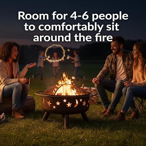 Sunnydaze Cosmic 30" Fire Pit with Cooking Grate for Outside, Wood Burning - Image 2