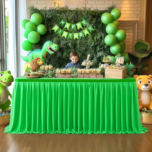 Partisky Green Polyester Table Skirt for Rectangle Tables 6ft, Wrinkle Resistant Pleated Ruffle Table Cloth for Banquet Wedding Trade Baby Shower Display Gift Dining Table
