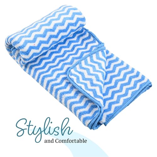 Image of Kuber Industries 3 Pcs Microfiber 19x38 Inch Soft Face Towels for Women and Men | 280 GSM Quick Dry & Absorbent Hanging Hand Towels for Wash Basin Bathroom, Kitchen and Home | Zig Zag - Blue