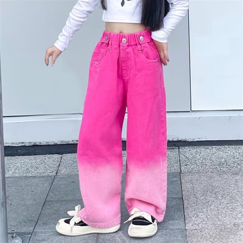 Girls Baggy Jeans Gradient Colors High Rise Elastic Waist Wide Leg Streetwear Washed Denim Pants for Kids 5-16Y3