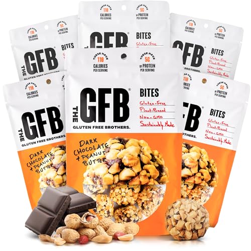 The GFB Dark Chocolate Peanut Butter Protein Bites | Certified Gluten Free Snack Bites | Super Tasty Plant Based Protein Balls | Travel Ready Non-GMO Kosher &amp; Vegan Snacks | Resealable 4oz Bags, 6 Pack