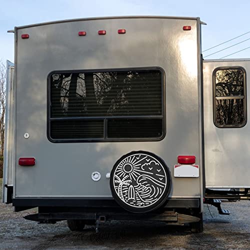 Image of Great Wave and Surfboard Spare Tire Cover Dust-Proof Wheel Tire Cover Fit Trailer, RV, SUV and Many Vehicle 15 Inch