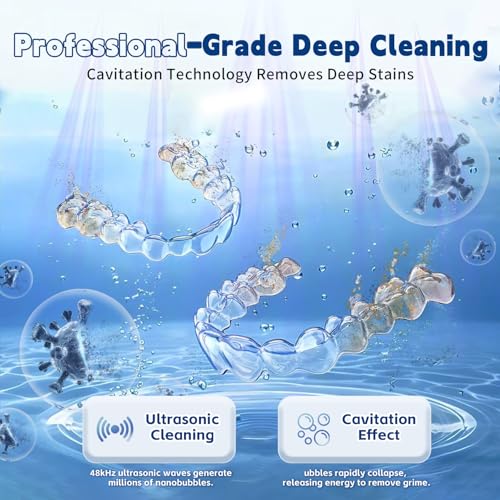 Image of Ultrasonic Retainer Cleaner Machine 48kHz, Cordless Dental Cleaning Pod, Ultrasonic Retainer Cleaner for Aligners, Dentures, Mouth Guards, Toothbrush Heads and Jewelry with 200ML Capacity, LAB Supply