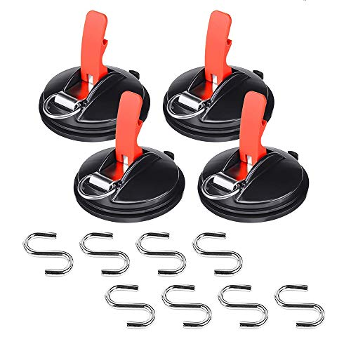 Saugnapf Haken,Saugnapfset,4 Saugnapfe mit 8 S-Haken,Saughaken Set für Haushalt,Werkstatt und Camping,Geeignet zum Anschließen von Markisen, Wäscheleinen usw,Auto Spanner
