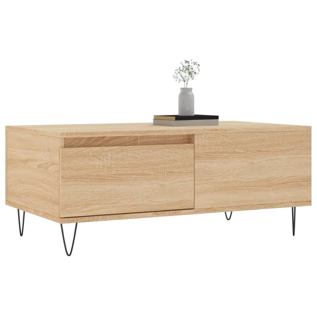 Générique Sonoma Dąb Stolik kawowy 90x50x36,5 cm Drewno inżynierskie | Z szufladą do przechowywania, solidna góra, metalowe nóżki, łatwe do czyszczenia