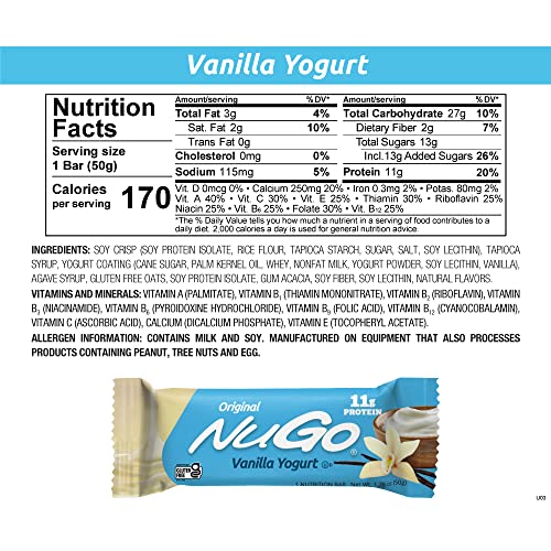 Nugo Protein Bar, Vanilla Yogurt, 11G Protein, 170 Calories, Gluten Free, 1.76 Ounce Each, 15 Count (Pack Of 1) #TOP2