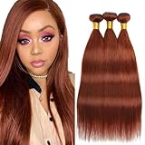 Copper Human Hair Bundles Color 33 Auburn Straight Hair Extenisons 16 18 20 Inch Grade 8A Brazilian Virgin Remy Hair 3 Bundles Human Hair Double Weft Soft Real Hair Weave