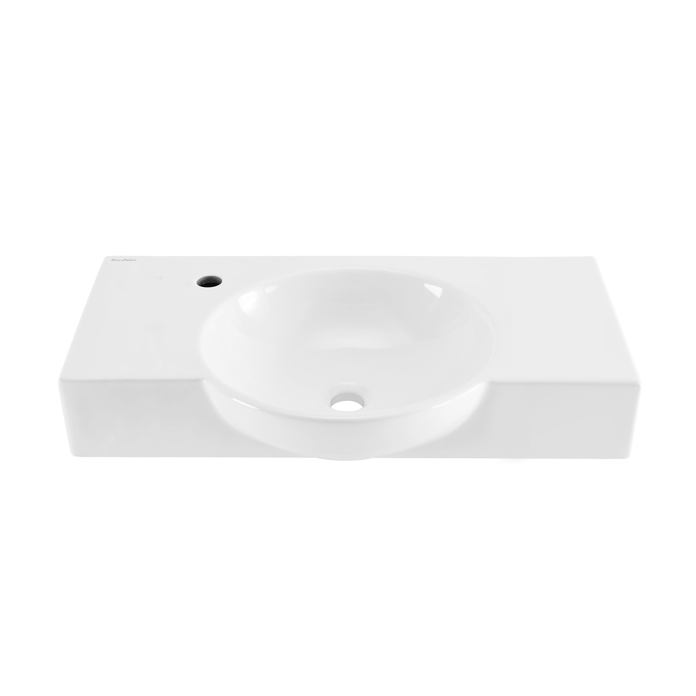 Swiss Madison Chateau 30" Wall-Mounted Sink Center Basin with Left Side Faucet Mount in Glossy White