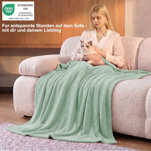 WAVVE Kuscheldecke Flauschig Decke Tagesdecke für Bett, 220x240 Salbeigrün – Ansicht 2