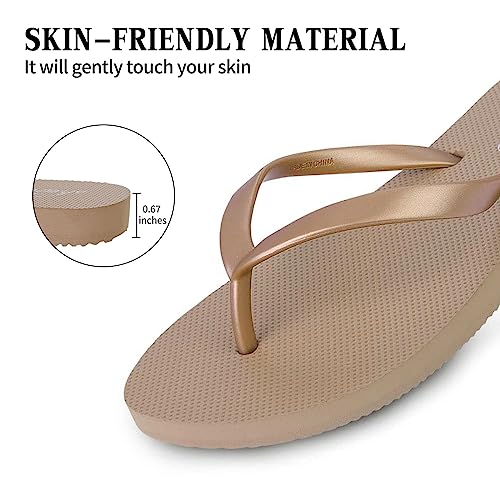 Image of shevalues Slim Flip Flops for Women Beach Rubber Shower Shoes Basic Thong Sandals