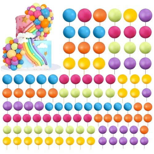 Lot de 108 boules de décoration de gâteau DIY Mini ballon Cupcake Décoration de gâteau pour mariage, anniversaire (6 couleurs)