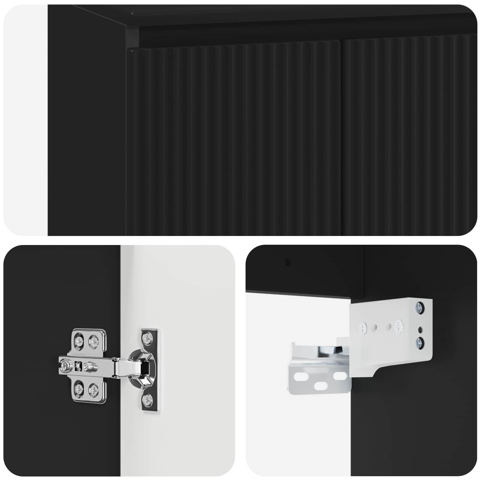 Lavabo da parete nero in legno 49,5 x 35 x 63 cm con scarico rapido, vano portaoggetti, montaggio per mobili da bagno ospiti WC e bagno ristrutturazione