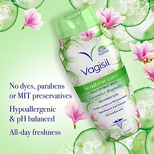 Vagisil Feminine Wash For Intimate Area Hygiene, Scentsitive Scents, Ph Balanced And Gynecologist Tested, Cucumber Magnolia, 12 Oz (Pack Of 3) #TOP3