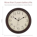 Foxtop Silent Non-Ticking Round Classic Clock Retro Quartz Decorative Battery Operated Wall Clock for Living Room Kitchen Home Office 12 inch (Bronze)