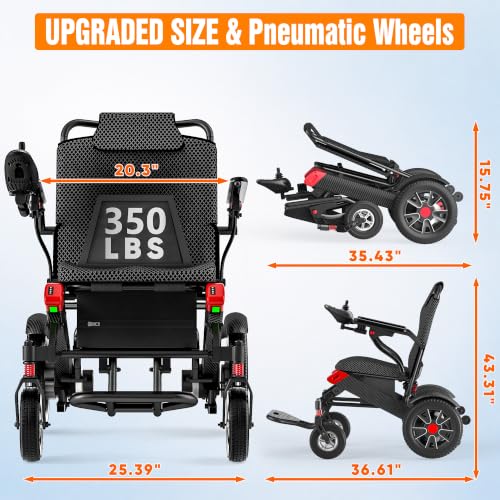 Image of BIQISSI Electric Wheelchair for Adults, 20.3 inch Wide Seat, Red, 12MI | 500W Power, 350LBS Capacity Motorized Wheelchair, All Terrain Power Wheelchair for Outdoor, Airline Approval