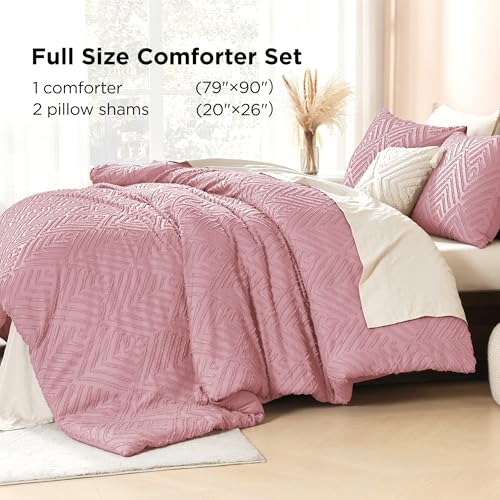 Image of Litanika Grayish Pink Full Comforter Set, 3 Pieces Tufted Boho Farmhouse Bedding Comforter Sets, Lightweight Fluffy Comforter Bed Set for All Season (79x90In Comforter and 2 Pillowcases)