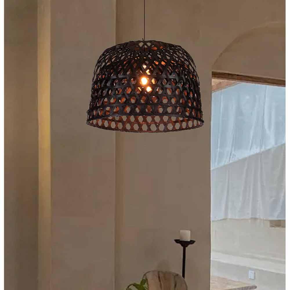 Lámpara Colgante Tejida De Bambú Lámpara Artesanal Decorativa De Arte De Ratán Iluminación del Hogar Retro Negro Iluminación Lámpara Colgante De Bambú Tejida A Mano Hueca E27 para Dormitorio
