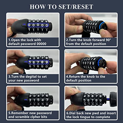 Tuehutde Bike Chain Lock, Keyless Bicycle Chain Lock 5-Position Resettable Combination Anti-Theft Bicycle Lock Bike Lock Chain, Used For Bicycles, Scooters, Doors, Fences, Outside(6Mm Thick Chain) #TOP4