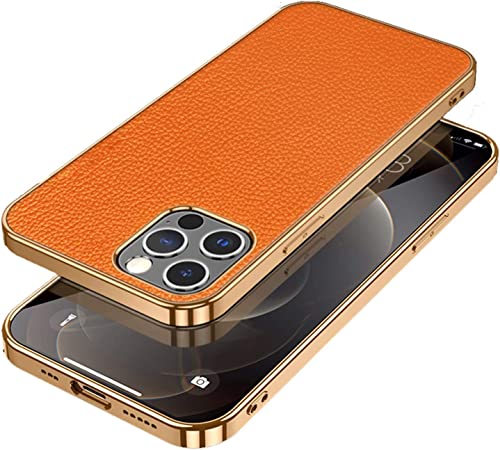 Housse cuir iPhone 12 Pro Max premium orange finition haut de gamme