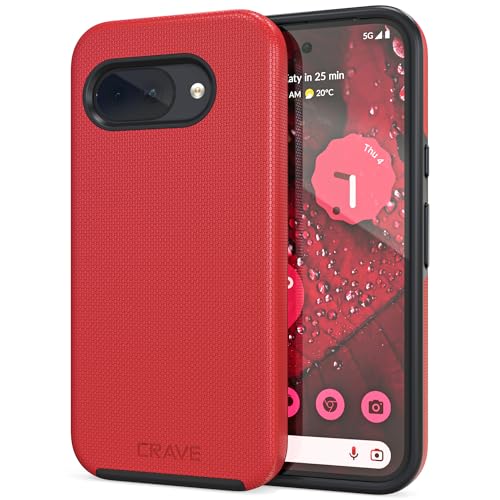 Crave Dual Guard for Google Pixel 9a Case - Red | Designed for the Google Pixel 9a (6.3 inch) with Wireless Charging Compatibility and a Textured Grip