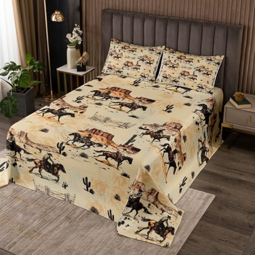 Feelyou Kids Western Coverlet Set Twin Size, Cowboy Bedspread Southwestern Decor Quilted Coverlet Boys Girls Farmhouse Teens Bedroom Decor 2Pcs