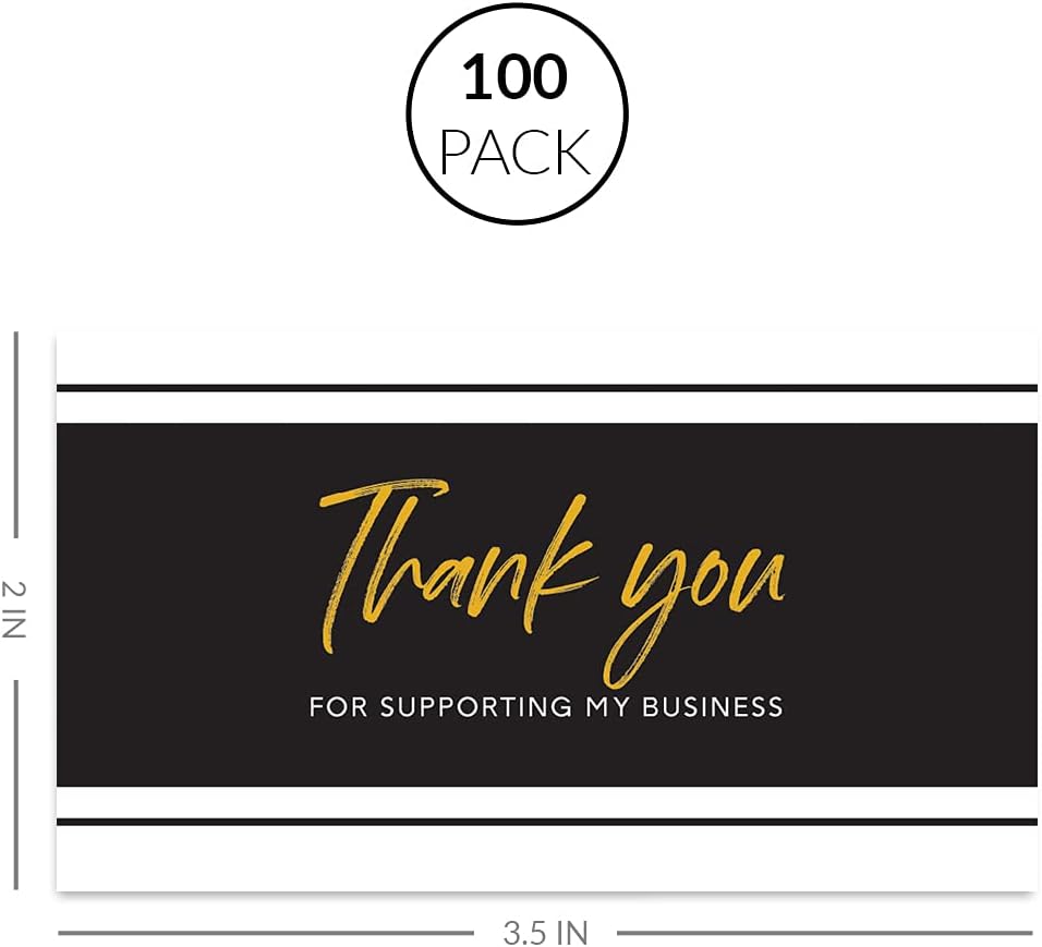 Andaz Press Thank You For Supporting My Small Business Cards, Black and Gold, 100-Pack, 2 x 3.5- Inch Business Card Size for Small Business Owners, Customer Thank You Package Inserts