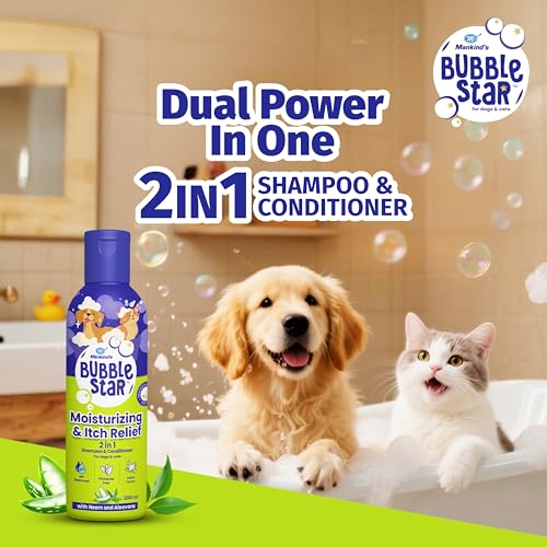 Image of PetStar Puppy Dry Dog Food (High Protein) Milk & Wheat Flavor, 3kg and Mankind BubbleStar Neem & Aloe Vera 2-in-1 Shampoo & Conditioner for Dogs & Cats,200 ml