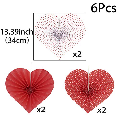 Red Heart Valentines Party Hanging Decorations Paper Fans Wedding Anniversary Bachelorette Bridal Shower Baby Shower Birthday Party Photo Backdrops Decorations, 6Pc #TOP1