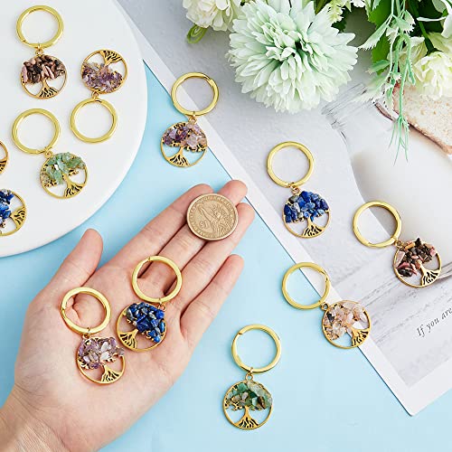 SUPERFINDINGS 20Pcs 5 Styles Tree of Life Keychain Gemstone Keychain Natural Crystal Stone Handmade Keyring Charm for DIY Lucky Bag Charms Keyring - Image 3