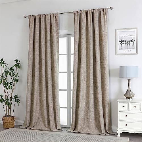 Joydeco JD21020-LI-84 Natural Linen Curtains 84 Inch Length 2 Panels Set Burg 100% Blackout Long Drapes thumb #6