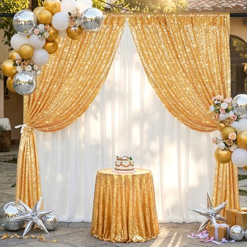 Cortina de fondo con lentejuelas doradas 3ft x 8ft miniatura 4