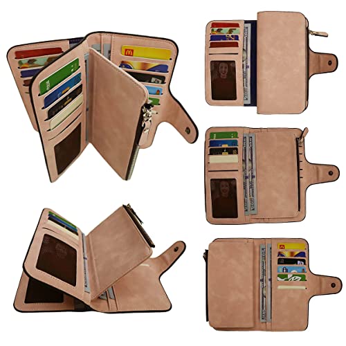 Image of Womens Long Leather Wallet, RFID Blocking Leather Pocket Wallet Ladies Mini Purse with ID Window
