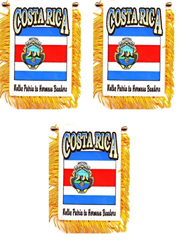 World Flags Direct Pack of 3!! Costa Rica 3 1/2" x 5" Window Banner; Costa Rican Mini Car Mirror Banner Flag