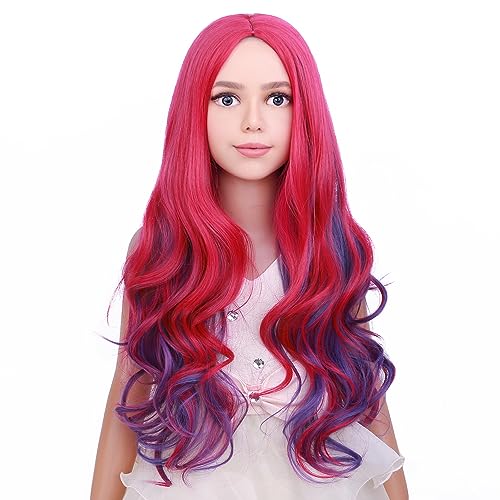 Image of PATTNIUM Pink Purple Wig for Women Long Wavy Wig Pink Mix Purple Wigs Costume Heat Resistant Synthetic Cosplay Halloween Party Wigs(Pink Purple)