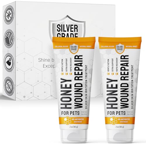 Hot Spot Treatment for Dogs Gel – Safe with Dog Cone – Colloidal Silver – No Antibiotic Ointment for Dog – Cuts, Rashes, Irritations & Bites – Honey Wound Repair Gel – All Breeds – 2 Pack Set x 2 oz