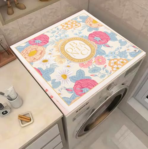Image of Homecloud Non-Slip Washing Machine Mat - Durable Waterproof Protective Cover for Washer & Dryer, Dust-Resistant Mat Ideal for Laundry Room & Kitchen Appliances | 60x60cm (Beige Pink)