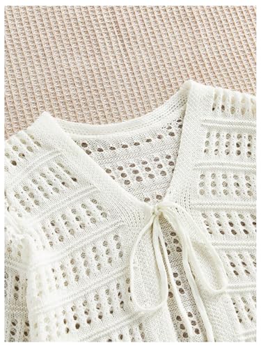 Image of GORGLITTER Women's Crochet Tie Front Tops Long Sleeve Boho Cropped Cardigan Festival Cowgirl Outfits