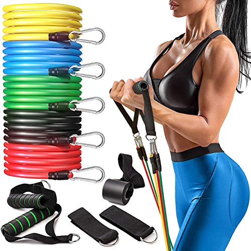 Resistance Bands Set - Stackable Exercise Bands Up to 100 Lbs with Door Anchor, Handles, Waterproof Carry Bag and Legs Ankle Straps for Resistance Training, Physical Therapy, Home Workouts