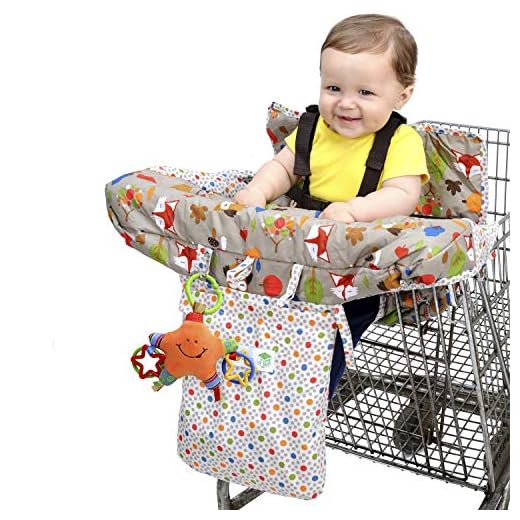 Jeep 2-in-1 Shopping Cart Cover High Chair Cover, High Chair Cushion, Baby Grocery Cart Cover, Infant High Chair Cover, Safety Harness, Cart Cover, Toddler, Universal Size, Essentials Pocket
