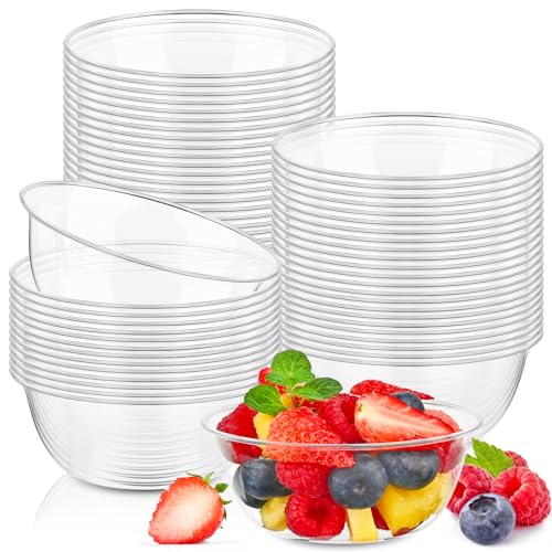 Kucoele KU145-10OZPLASTICBOWLS-60 Mini Clear Plastic Bowls, 60 Pack 10 Oz Disposable Fruit Bowls Dessert Bowls Party Serving Bowls cover