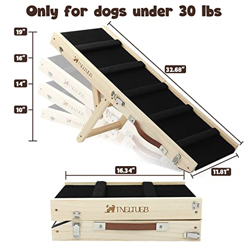 Tneltueb Small Dog Ramp, Wooden Folding Portable Pet Ramp, Rated For 30 Lbs, 32.6" Long And Adjustable From 10" To 19" With Non-Slip Traction Mat, Dog Ramps For Couch, Bed, Car(Black) #TOP1