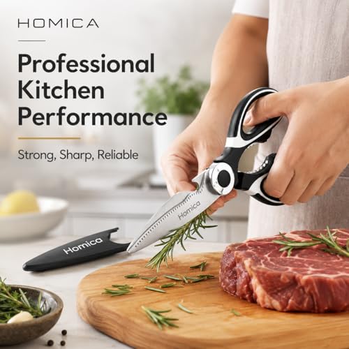 Image of Multi Purpose Heigh Quality Kitchen Scissors | Premium Stainless Steel Food Shears for Meat, Chicken, Fish, Seafood, Vegetables & Herbs | Heavy Duty Kitchen Shears with Bottle Opener | Black