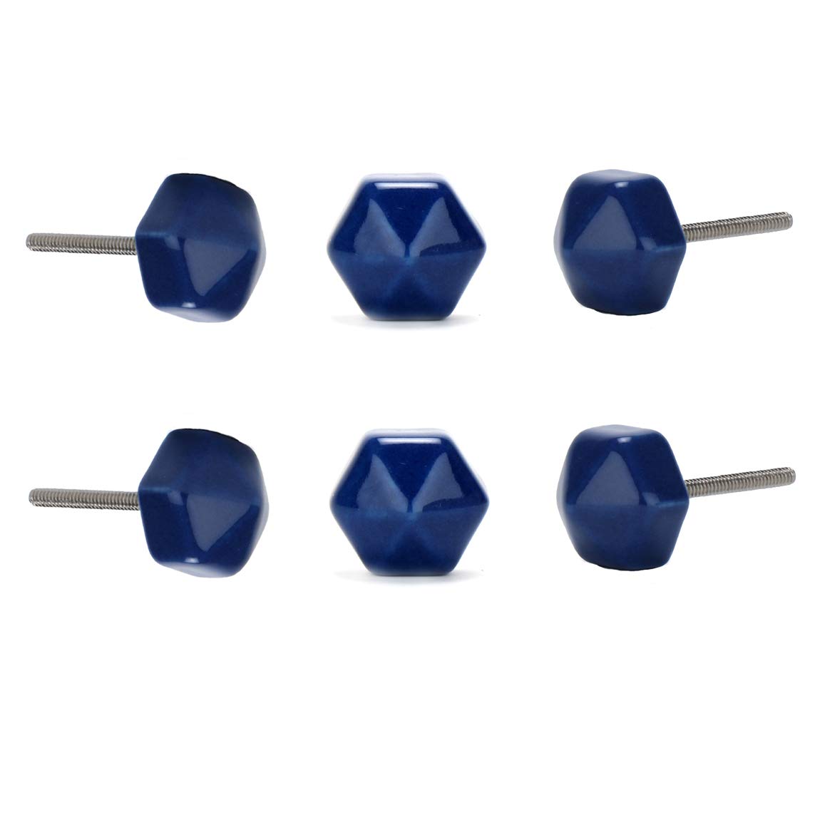 Perilla HomeSet of 6 Ceramic Knobs for Cabinet & Drawers Decorative Knobs for Home Kitchen Cabinet Hardware Cupboard Glass Door Dresser Wardrobe and Drawer Pulls (Berry Blue, Hexagon)