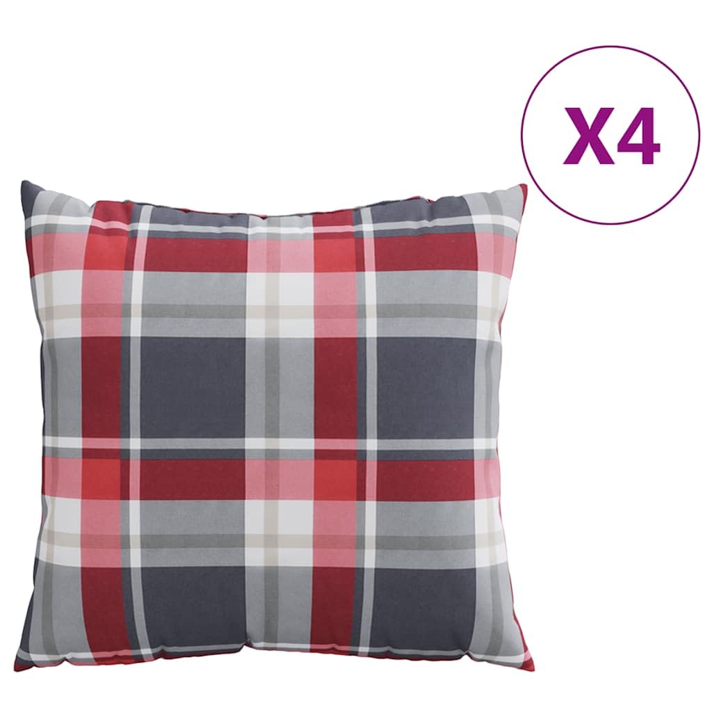 Set di 4 cuscini per esterni, 40 x 40 cm, motivo a quadri, colore rosso, poliestere impermeabile e imbottitura in fibra cava, comodi cuscini per sedie da giardino, balcone e lounge