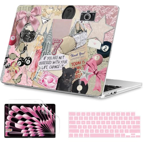 Image of B BELK for MacBook Air 15 inch Case 2026 2025 2024 2023 M5 M4 M3 M2 M1 | A3241 A3114 A2941, Protective Printed Plastic Hard Shell Case with Keyboard Cover & Screen Protector, Pink Coquette Collage
